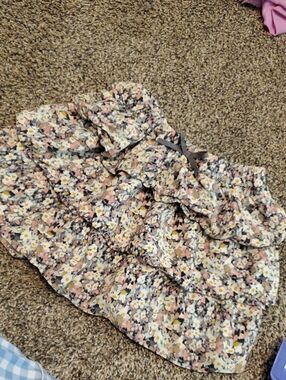 H&M Pastel Floral Ruffle Tiered Skirt — Pink, Yellow, Gray, White